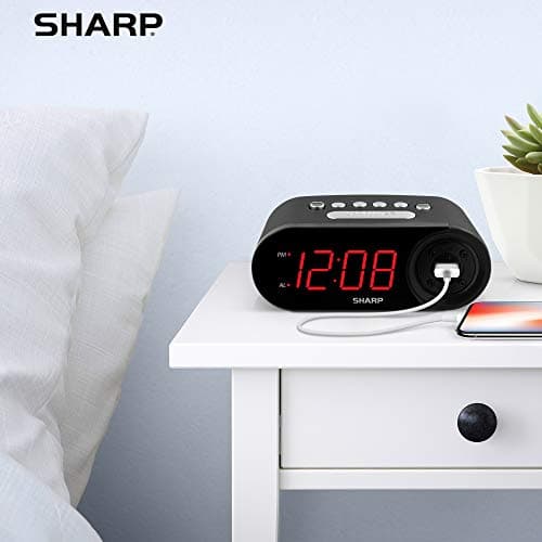 Sharp Digital Easy to Read Alarm Clock with 2 AMP High-Speed USB Charging Power Port - Charge Your Phone, Tablet with a high Speed Charge! Simple, Easy to Use Operation, Midnight Black 6
