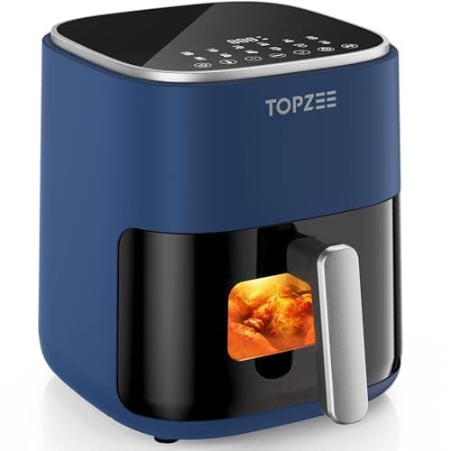 TOPZEE Air Fryer 12-in-1, 5.5-QT Compact Large Air Fryer with 360° Hot Air Circulation, 100–400°F Precise Heat, Visible Window, 95% Less Oil, Bake, Reheat, Broil, Proof, Dark Blue