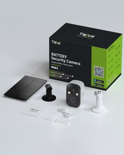 TIEJUS 2K Solar Security Cameras Wireless Outdoor, 2.4G/5G WiFi, Powered by Sun Rechargeable Battery Backup, Color Night Vision, PIR AI Motion Detection,2 Way Talk,IP66,Works with Alexa/Cloud/SD 9