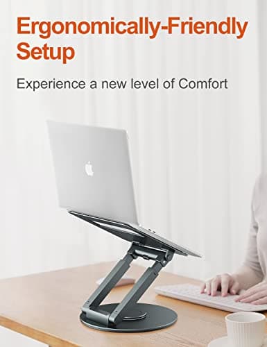 tounee Telescopic Laptop Stand for Desk with 360° Swivel Base, Sit to Stand, Height Adjustable, Portable Riser Holder for Good Posture, Compatible with MacBook Pro, All Laptops 10-17"-Gray 9