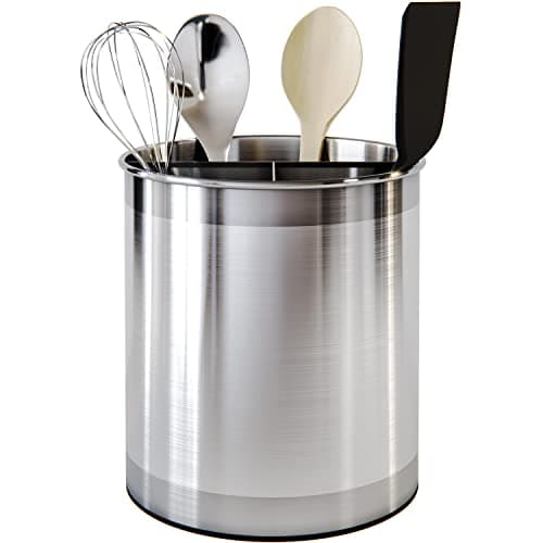 Cooler Kitchen Rotating Extra Large Stainless Steel Utensil Holder Caddy with Sturdy No-Tip Weighted Base, Removable Divider, and Gripped Insert Bottom -Dishwasher Safe Metal Cooking Utensil Holder 7