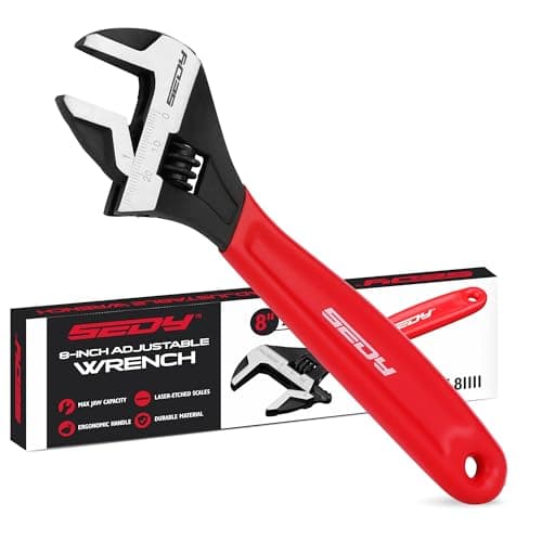 SEDY 8" Adjustable Wrench Pipe Spanner: Wide Jaw Black Oxide Wrench With Cushion Grip, Laser Marked Metric & SAE Scales, CR-V Steel, for Professionals