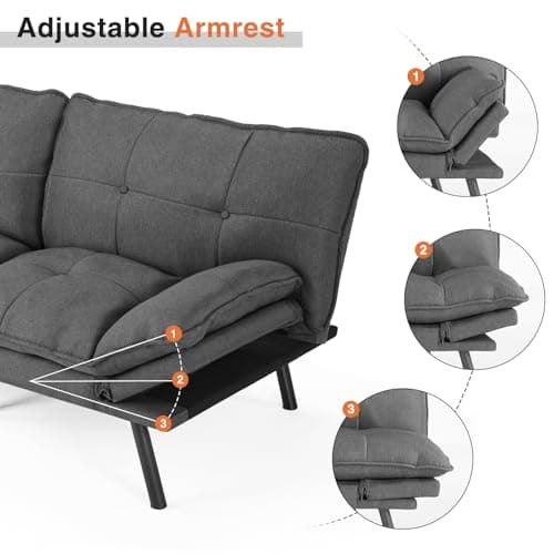 Sweetcrispy Sofa Couch - Futon Sofa Bed, Full Size Futon, Sofa Sleeper, Modern Convertible Lazy Futon for Living Room, Small Space, Apartment Office, Grey, 6022GY 4