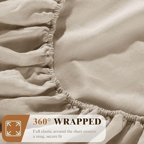 SONORO KATE 100% French Linen Fitted Sheet (1 Piece) - Stone Washed Natural Linen Mattress Cover, 16 Inch Deep Pocket, Ultra Soft, Breathable, Durable for Hot Sleepers (Natural Linen,King) 5