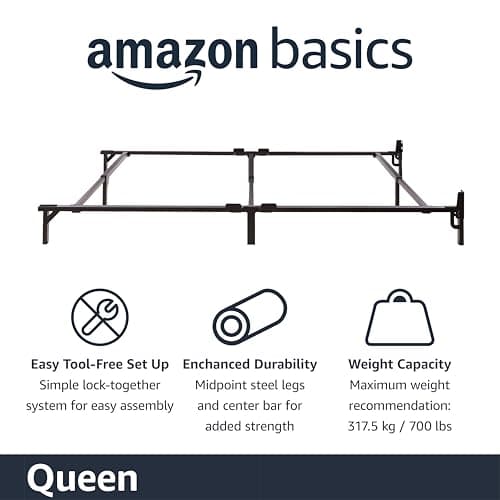 Amazon Basics Metal Bed Frame, 9-Leg Support Base for Box Spring and Mattress, Queen Size, Tool-Free Easy Assembly, 79.5" L x 59.5" W x 7" H, Black 3