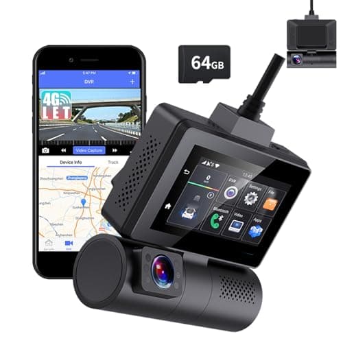 4G LTE Smart Dash Cam with Live Streaming Remote Monitor ADAS GPS Navigation WiFi Car Dash Camera with Android 10.0 Dual Lens for Front and Inside Hardwire kit 64GB SD Card Included