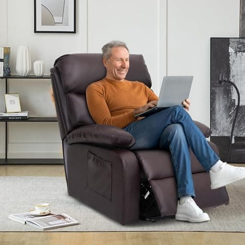 hzlagm Power Lift Recliner Chair for Elderly, Lift Chair with Waterproof Fabric, Electric Recliner with Side Pocket and Remote Control, Easy to Operate, Brown 8