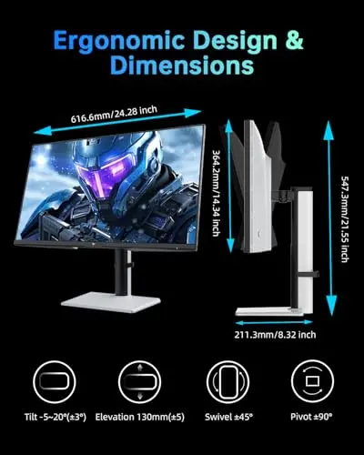 KTC 27 Inch Mini LED Gaming Monitor - 1440P Monitor 2K, HDR1400, 180Hz, Adaptive Sync, 148% sRGB, HDMI 2.0 x 2, DisplayPort 1.4 x 1, Monitors Gamer with Height Angles Adjustable 9