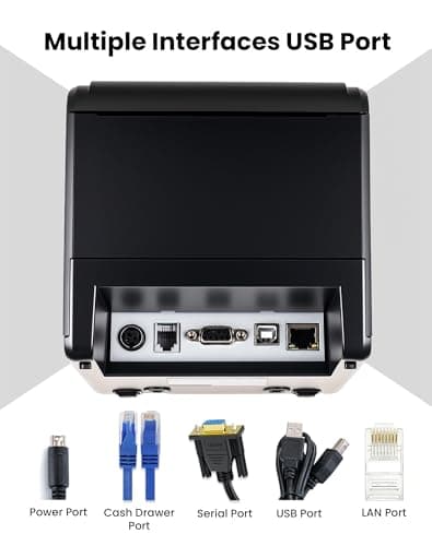 vretti Thermal Receipt Printer, 3'1/8 80mm Direct Thermal Printer with USB Serial LAN Port - Kitchen POS Printer ESC/POS Command Support Cash Drawer 6