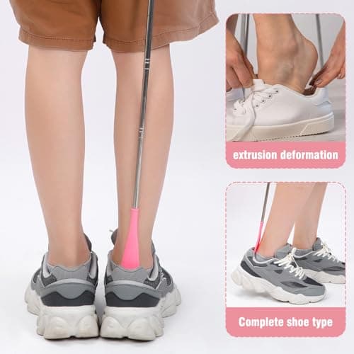 ElevateTech 2Pcs Shoe Horn Long Handle Stainless Steel Retractable Shoe Horn Adjustable Length Travel Shoes Helper for Seniors Pregnant Back Women Men Black Pink 5
