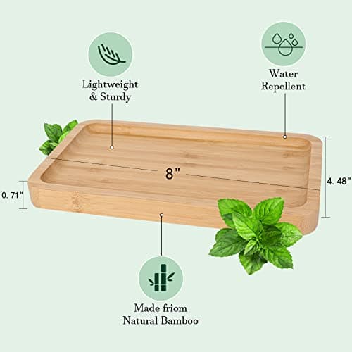 Natural Bamboo Vanity Tray Bathroom Tray Smooth and Thick Wooden Tray for Perfume Cotton Swabs Balls Candles Cosmetics Jewelry Makeup 6
