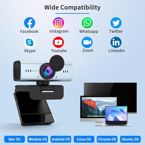 UHD Ultra 4K Webcam for PC, PDAF Autofocus, Privacy Cover, Dual Noise-Canceling Mics, Auto Light Correction, USB Plug&Play Web Cams, Type-C Adapter, Remote Control, Computer Camera for Live Streaming 7