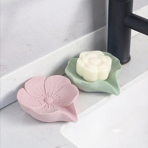 HINUGO Soap Dish Soap Holder Self-Draining Soap Dish, Resin Bar Soap Holder, Ginkgo Leaf Shape Soap Tray Soap Saver for Bathroom,Kitchen,Sink,Bathtub, Easy Cleaning and Keep Dry 6