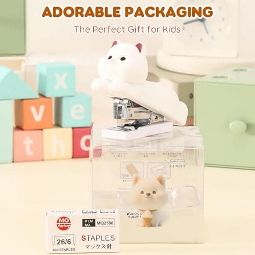 Honagu Mini Cute Animal Stapler with Staples, Cartoon Stereoscopic Silicone (PVC) Stapler, Labor-Saving Office Supplies for Teachers, Students, the First Day of School Gift for Girls,Boys(White Puppy) 7
