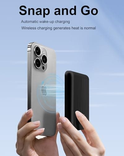 Miady Mini MagSafe-Compatible Portable Charger, 5000mAh 5W Compact Magnetic Power Bank for iPhone 16/15/14/13/12, 12W USB-C Charging Battery Pack 5