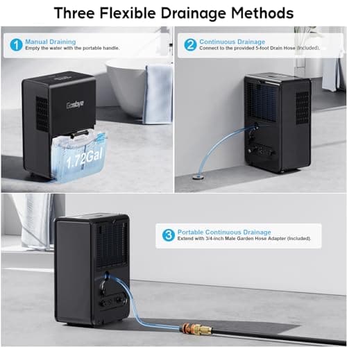 Gasbye 4500 Sq.Ft. 2025 Energy Star Dehumidifier for Basement & Large Rooms with Drain Hose, Max 115 Pints/Day | 45dB Quiet Compressor | 1.7 Gal Water Tank | Auto Shut-Off & Restart, Black 8