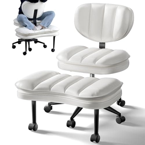 Extra-Wide & Tall Cross-Legged Office Chair – Deeply-Padded Cloud Seat, Ergonomic Back Support, Adjustable Height for ADHD & Meditation, White 8
