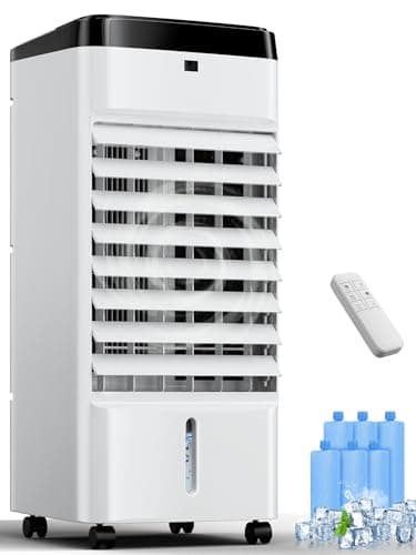 Uthfy Portable Air Conditioners, 3 In 1 Swamp Cooler with 6 Ice Packs, Evaporative Air Cooler with 120°Oscillation, 12H Timer, 3 Speeds, 4 Modes, Remote, Cooling Fan for Bedroom, Living Room, Office