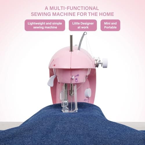 Sewing Machine for Beginners with Expansion Table and Foot Pedal and 42Pcs Sewing kit Finger Guard & Light Mini Small Portable Sewing Machines 2-Thread 2-Speed 2-Switches for Kids Ages 8-12 Peach Pink 7
