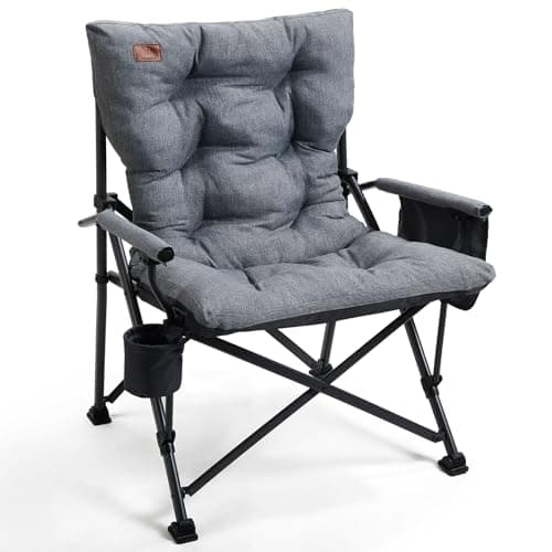 EVER ADVANCED Padded Oversized Folding Camping Chair for Adults, Heavy Duty Lawn Chair with Side Pockets, Portable Collapsible Quad Chair for Outside, Support Up to 500lbs, Grey