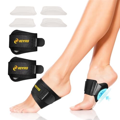 NEVVIS Arch Support Braces with Replaceable Gel Pads, Adjustable Orthotic Arch Support for Women Men, Relief for Plantar Fasciitis, High Arch, Flat Feet, Foot Fatigue, Arch Pain, 4 Pads with 2 Heights