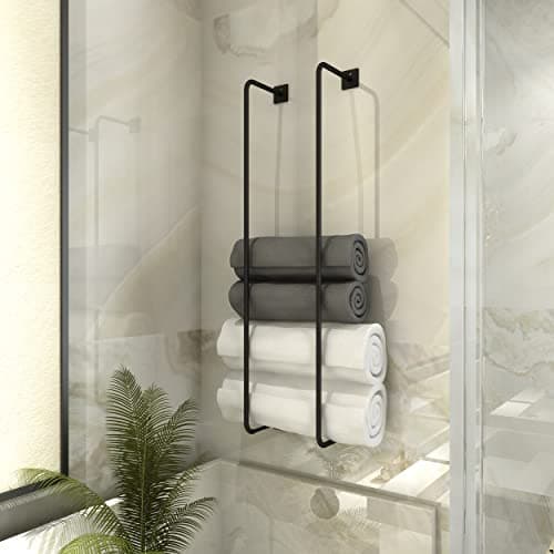 Metal Towel Racks - Wall Mounted, Holder & Storage Organizer for Tiny Bathrooms & Kitchen (Black)