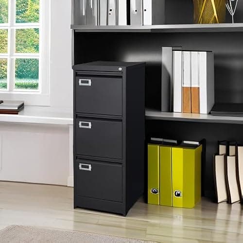 BYNSOE 3 Drawer File Cabinet with Lock Metal Vertical File Cabinet Office Home Narrow File Cabinet for A4 Legal/Letter Size,Assembly Required (Black, 3 Drawers-Vertical) 5