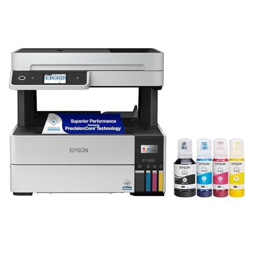 Epson EcoTank Pro ET-5150 Wireless Color All-in-One Supertank Printer with Scanner, Copier, Plus Auto Document Feeder, Large, White