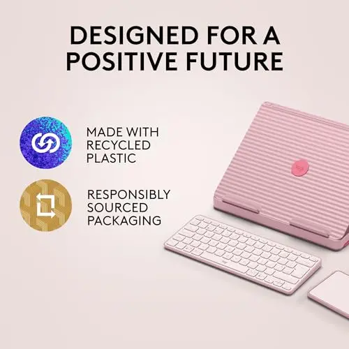 Logitech Casa Pop-Up Desk Work From Home Kit with Laptop Stand, Wireless Keyboard & Touchpad, Bluetooth, USB C Charging, for Laptop/MacBook (10” to 17”),Windows, macOS, ChromeOS - Bohemian Blush, Pink 10