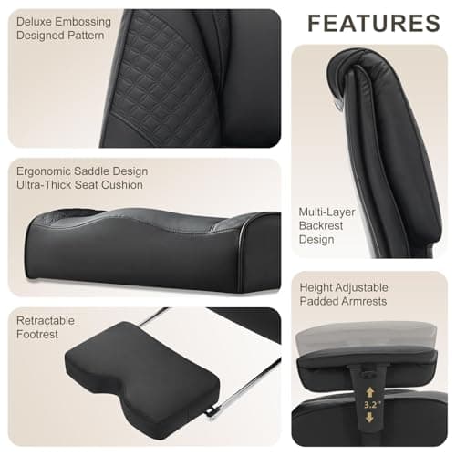 EXCEBET Big and Tall Office Chair 400lbs Wide Seat, Leather High Back Executive Office Chair with Foot Rest, Ergonomic Chairs Lumbar Support for Lower Back Pain Relief (Black) 8