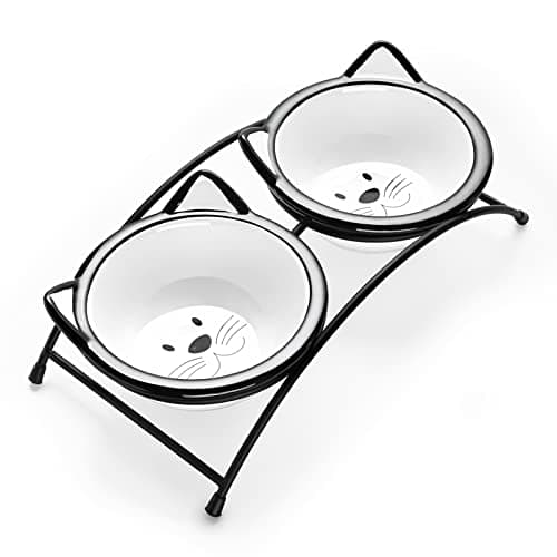 Y YHY Cat Food Bowls, 12 oz Raised Cat Bowls for Food and Water,Ceramic Elevated Pet Dishes Bowls with Stand, Cats and Small Dogs, Dishwasher Safe