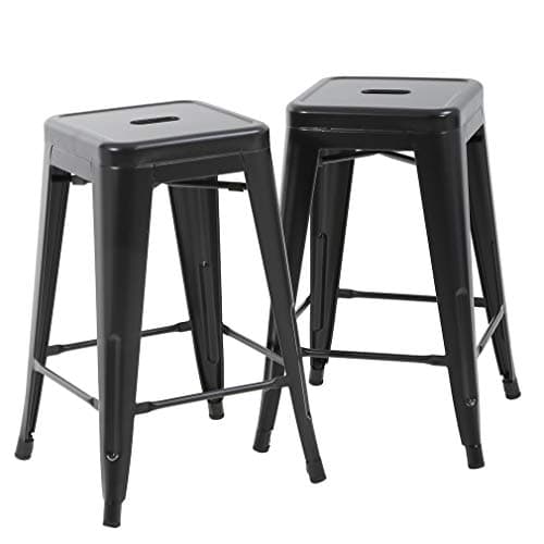 FDW Metal Bar Stools Set of 4 Counter Height Bar Stools 24 Inches Industrial Bar Chairs Patio Stool Stackable Backless Stool Indoor Outdoor Metal Kitchen Stools Bar Chairs (Black Set of 2, 24")