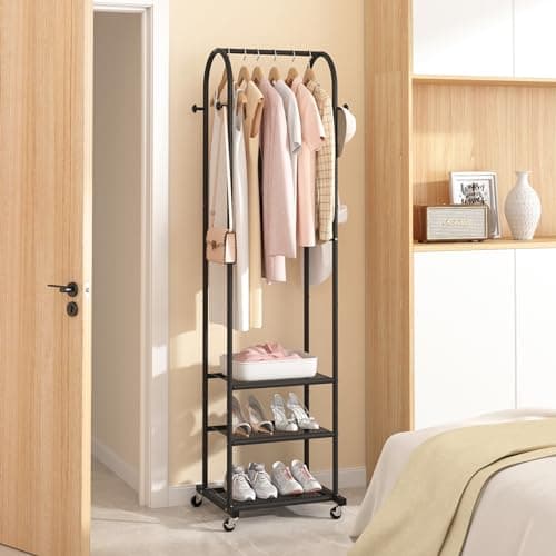 Kaitiemoo Heavy Duty Clothing Rack with Wheels,Modern Garment Rack with 3 Metal Shelves, 71.8Inches Display Rack for Hanging Clothes, Hanging Rod for Small Space,Black 5