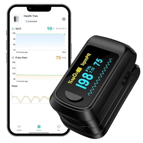 Pulse Oximeter Blood Oxygen Monitor Fingertip HealthTree Bluetooth Pulse Ox with Free APP, O2 Pulse Oximeter Finger and Heart Rate Monitor