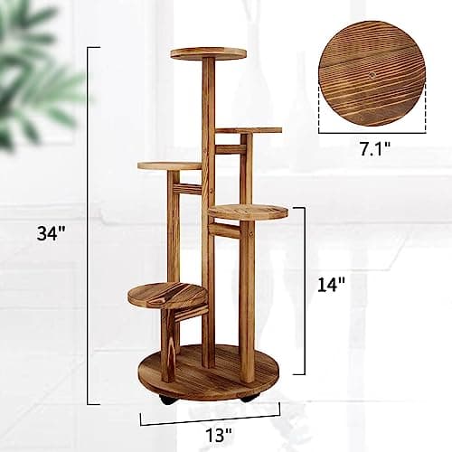 GEEBOBO 5 Tiered Tall Plant Stand for Indoor, Wood Plant Shelf Corner Display Rack, Multi-tier Planter Pot Holder Flower Stand for Living Room Balcony Garden Patio (Walnut) 6