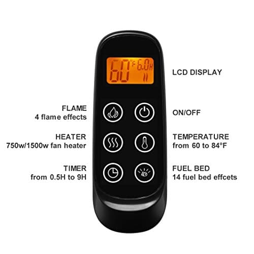 PuraFlame Alice 36 Inches Recessed Electric Fireplace, Flush Mounted for 2 X 6 Stud, Log Set & Crystal, 1500W Heater, Black 5