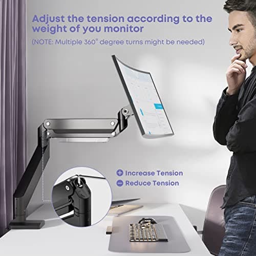 Heavy Duty Monitor Arm for Ultrawide Screens up to 49 inch and 39.6lbs, Premium Aluminum Single Desk Mount Stand with Gas Spring, VESA 75x75/100x100 5