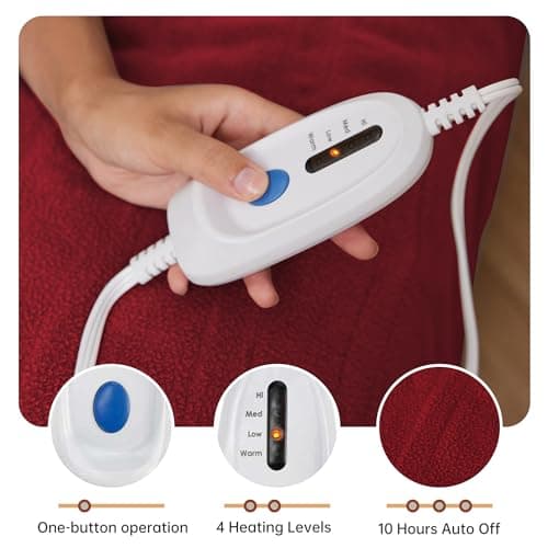 McJaw Electric Heated Blanket 62"x 84" Twin Size, 4 Heating Levels and 10-Hour Auto Off, Lightweight and Breathable - Burgundy 6