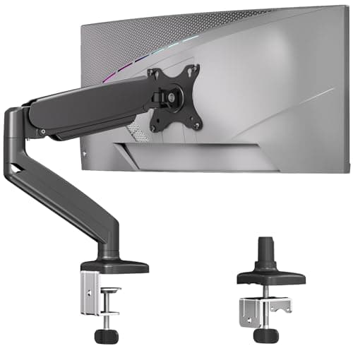 JIEZIKONGJIAN Single Monitor Desk Mount for Max 32 inch Screen, Gas Spring Arm, Stand with Clamp/Grommet Mounting Base, VESA 75x75mm & 100x100mm, Mounts Fit 4.4-17.6lbs Computer, Black