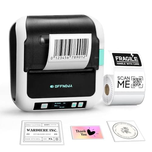OFFNOVA Label Maker, 3-Inch Barcode Label Printer, Bluetooth Thermal Label Printer for Address, Shipping, Product Tags, Home, School & Office, Sticker Printer for Phones & PC with 1 Tape