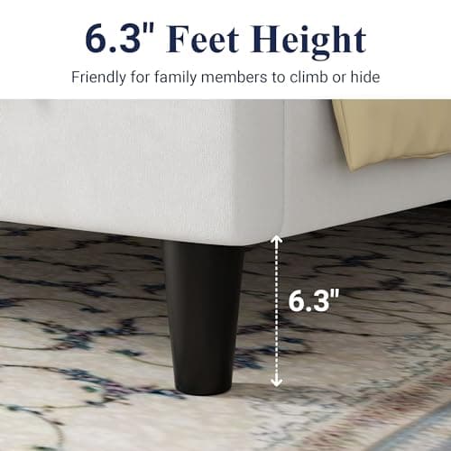 Allewie Full Bed Frame/Velvet Upholstered Bed Frame with Vertical Channel Tufted Headboard/Strong Wooden Slats/Platform Bed Frame/Mattress Foundation/Box Spring Optional/Easy Assembly/White 5