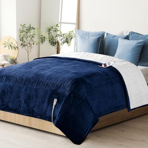 Heated Electric Blanket Full- Super Soft Double-Sided Heating Blanket, 6 Heat Settings, 10 Hours Auto Off, ETL and FCC Certification Fast Heating Electric Throw, Machine Washable, 84 x 72''(Blue)
