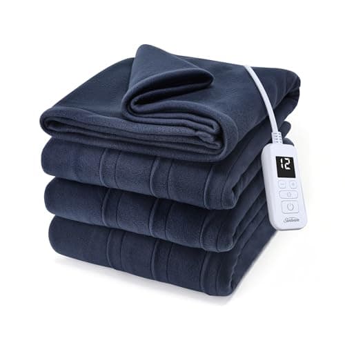 Sunbeam Royal Ultra Fleece Heated Electric Blanket, Twin Size, 84" x 62", 12 Heat Settings, 12-Hour Auto Shut-Off, Indigo
