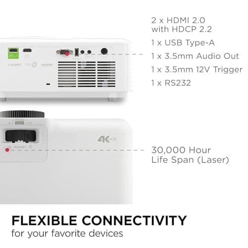 ViewSonic LX700-4K UHD 3500 Lumens Laser Projector Designed for Xbox with 4.2ms Response Time, 240Hz Refresh Rate, 1.36x Optical Zoom, Dual HDMI, and HDR/HLD Support 8