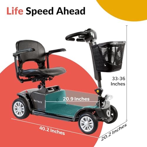 Reyhee Cruiser Powered Folding Mobility Scooters with Lengthened Legroom, 3.75MPH Max Speed & 15 Miles Range, 180W Electric Scooter for Adults Seniors with Height-Adjustable Seat (Black) 8