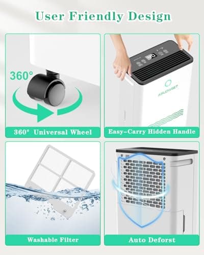 AIRJOWSET Dehumidifiers 50 Pints 4500 Sq.Ft, Basement Dehumidifier 0.66 Gallon Water Tank with Drain Hose and 24H Timer Adjustable Humidity, Dehumidifier for Home Basement Bedroom Bathroom 8