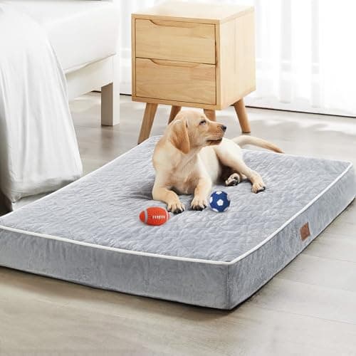 WNPETHOME Orthopedic Waterproof Extra Large Dogs Bed with Removable Washable Cover, Multi-Needle Quilting XL Crate Bed for Large Sized Dog, Light Grey