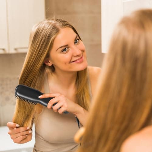 Hair Straightener Brush Dense Bristles Straightening Brush for Women Comb Quick Temperature Adjustment and Auto-Off Hair Accessories​ for Thick Curly Hair ​ (Black) 5