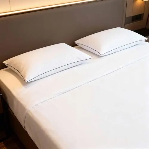 iFaon Ultra Thin Flat Soft Bed Pillows Standard Size Set of 2 Pack for Sleeping, Hypoallergenic Squishy Pillow for Stomach Back Sleeper, Machine Washable White Striped 20x26 inches 5