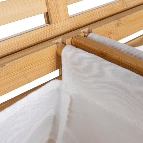 Household Essentials Bamboo and Cotton Double Laundry Sorter with Lid and Removable Cotton Bags, Natural 10